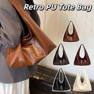 XUANYUAN กระเป๋าโท้ต กระเป๋าโท้ต PU สไตล์เรโทร แบบเกาหลี ผ้าสีพื้น กระเป๋าใต้แขน หวาน หนัง PU กระเป๋าถือความจุขนาดใหญ่ ผู้หญิง