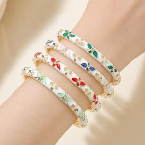 FIRST SONG Elegant Enamel Flower Bangle Colorful Enamel Chinese Style Open Cuff Bracelet Vintage Handmade Vintage Cloisonne Bangle Gifts for Women Girl