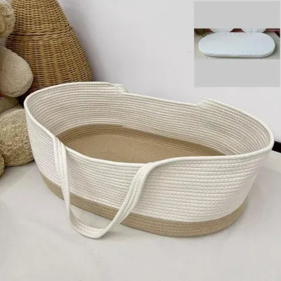 INS Style Baby Cribs Portable Baby Sleeping Basket Foldable Newborn Bed Cotton Rope Woven Crib Travel /Photo Baby Cradle Brown White Bayi babybasketbed/ Infant/