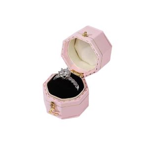 BLACKON Giá trưng bày Hộp Nhẫn đính hôn Tinh tế Nhung da Hộp đựng nhẫn nhỏ Sang trọng Di động Ốp Nhẫn cổ điển