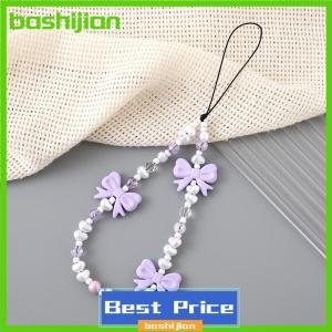 bashijian Simple Cute Kawaii Bowknot Beaded Phone Chain Fashion Delicate Keychain For Women Girls Sweet Bag Decoration Accessories Gifts