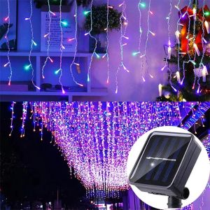 LED Solar Icicle String Lights Waterproof Fairy Garland Christmas lights Halloween Outdoor Decorations Party Home Garden Decor