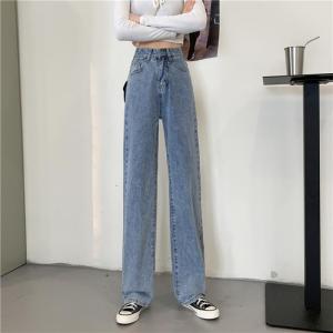 Celana Jeans Wanita Highwaist Lurus Baru Retro Loose Kaki Lebar Pinggang Tinggi Longgar Celana Panjang Kekinian