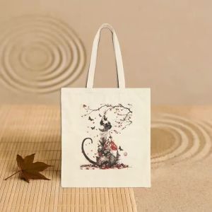 Cat design handbag: eco-friendly cotton canvas bag
