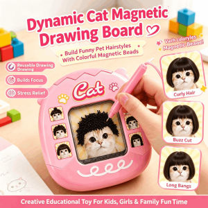 Magnetic Cat Hairstyle Drawing Board for Kids Reusable Doodle Tablet Interactive Magnetic Handwriting Toy 小猫百变发型磁珠画板
