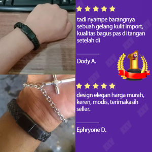 Hitam Gelang Perhiasan Pria Gelang Kulit Kepang Buatan Tangan Gelang Hadiah Gesper Magnetik Besi