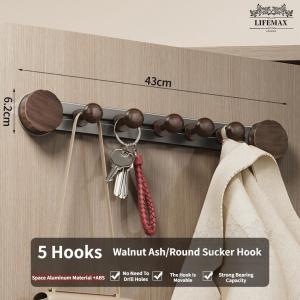 [SG Seller]Walnut colored suction cup hook Movable rack Bathroom coat hook Kitchen towel hook Wall-mounted door behind coat hook