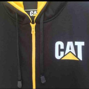 Jaket Rompi Zipper CATERPILLAR Bahan Kain Flecee Warna Hitam Kombinasi Kuning Ready Size S/M/L/XL/XXL