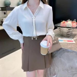 Elegant Office Chiffon Blouses Women Autumn Winter Long Sleeve White Pink Shirts Korean Style Loose Work Ladies Tops