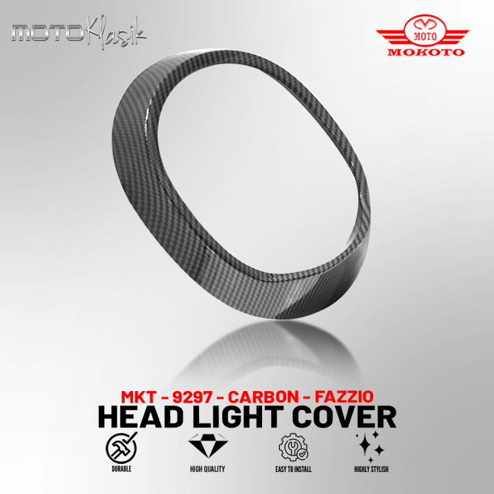 MOKOTO YAMAHA MIO FAZZIO HEADLIGHT COVER GLOSSY HYDRO-DIP CARBON / TRIM LED GARNISH FOR MIO FAZZIO SCOOTER 1PC 09303