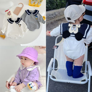 Infant Mickey Mouse Donald Duck Fashion Lapel Cotton Cartoon Girl Jumpsuit Toddler Disney Daisy Duck Long Sleeve Casual Bodysuit