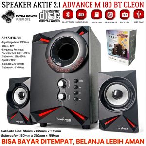 SPEAKER AKTIF MURAH FULL BASS ADVANCE M180BT CLEON Model Mewah Bahan Kokoh Bass Nendang Bisa Bluetooth Volume & Bass TF Card USB FM AUX RMS 45W - TOKO SINAR AUDIO (speaker aktif full bass tv/ salon bluetoothr bass/ speaker bluetooth full bass
