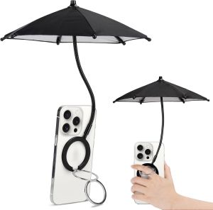 Magnetic Umbrella Phone Stand for Sun ProtectionAdjustable Sun Shade Shield for iPhone 16/15/14/13/12 Pro MaxSamsung &Detachable Ring StandHeat-Resistant DesignCar Mount Compatible Black