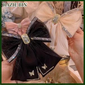 RAZIE BIN Fabric Rhinestone Hairpin Butterfly Mesh Bow Hair Clip Spring Clips For Women Korean Style Fashion Hair Accessories