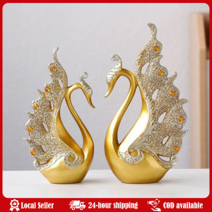 Modern Diamond Rose Couple Swan Resin Decorations Home Bookshelf Cabinet Sculpture Crafts Study Office Desk Figurines Ornaments Gold Animal Figurines Gift Modern Home Decoration Resin Room Decor Swan Statues and Statues Wedding Figurine Desk Accessories