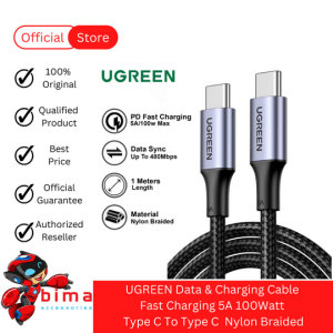 UGREEN Kabel Data Fast Charging Cable Type C To C 5A 100Watt Nylon Braided 1 Meter
