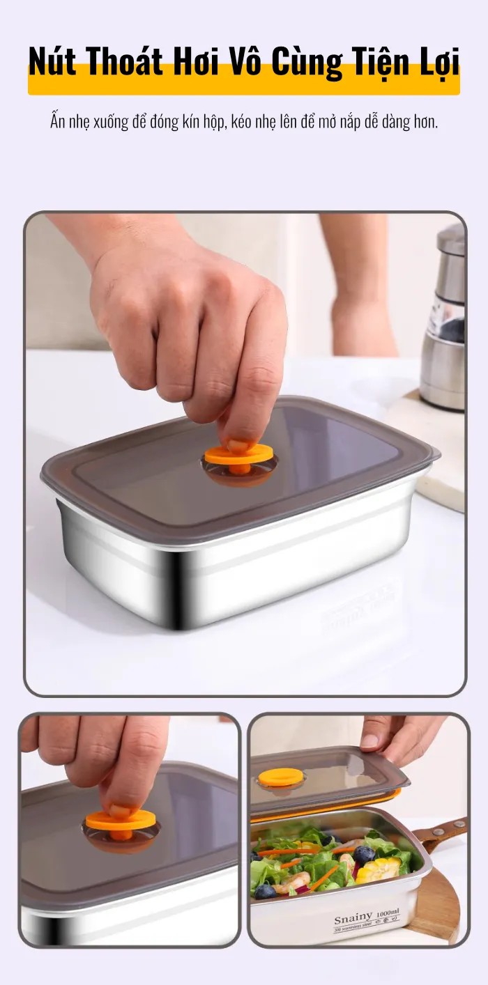 Hộp Đựng Thực Phẩm Inox 304 Có Nắp 1500ml