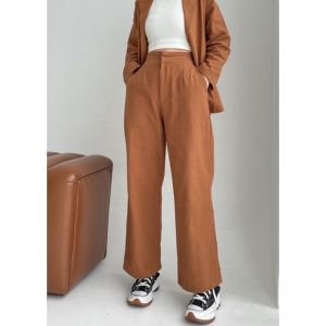 Celana Panjang Cewek Kulot Highwaist Linen Celana Panjang Wanita Kulot OOTD Ala Selebgran Viral Kekinian Kulot Korean Style Terbaru