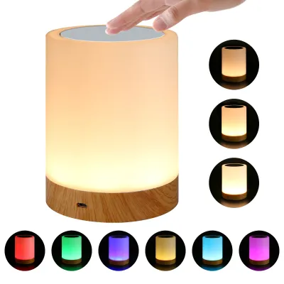 SG Wireless LED colorful wood rechargeable touch light table lamp 新款LED七彩创意小夜灯床头灯台灯 SG INSTOCK