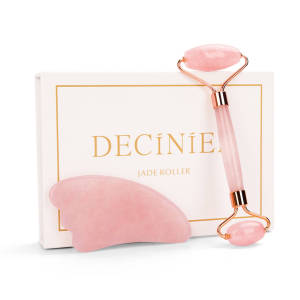 DECINIEE Natural Rose Quartz Powder Crystal Jade Roller Massage Spa Natural Pink face Massagers GuaSha Natural Stone Face Gua Sha Tools