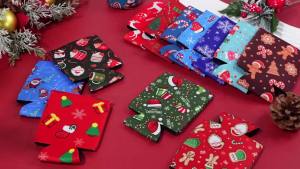 16 Pcs Christmas Beer Can Cooler Sleeves 12oz Funny Neoprene Xmas Beer Can Cover Non Slip Reusable Colored Drink Soda Covers for Christmas Party Supplies