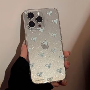CrashStar Fine Glitter Bow-Knot Soft TPU Transparent Shockproof Phone Case For iPhone 15 14 Pro Max Plus 13 12 11 Pro Max Fashion Bling Sparkle Clear Simple Phone Casing Cover Shell Hot Sale