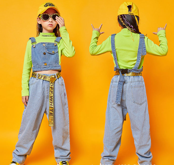 LOLANTA Girls Clothing Kids Hip Hop Dance Clothes 4Pcs Denim Vest
