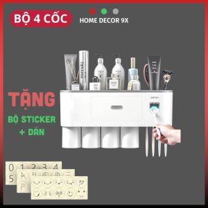 Bộ Nhả Kem Đánh Răng Thông Minh OENON Giá Để Đồ Nhà Tắm Tặng Miếng Dán Ticker Kute