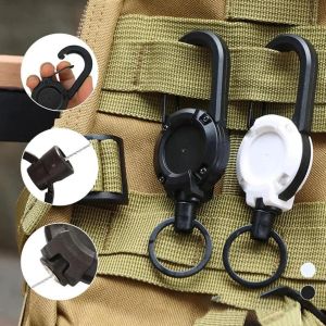Anti-theft Metal Easy-to-pull Buckle Rope Heavy Duty Retractable Pull Badges ID Reel Carabiner Key Holder Outdoor Tools Black