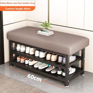 Claro Elegant Multi-Tier Carbon Steel Shoe Rack Bench with Leather Cushion and Storage Organizer