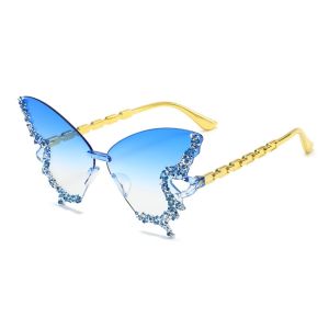 LUMIQLO Bảo vệ khỏi tia UV Kính mát hình bướm Màu sắc Khung không viền Kính mát mắt mèo Phổ biến Phong cách flash Kính mát đính đá dành cho phụ nữ