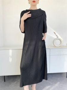L-1030F. #   One Size (45-75kg) Summer Miyake Women Mid-Length Pleated Dress