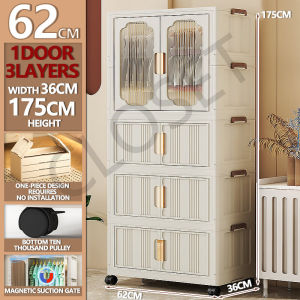 Goody 62CM Folding Wardrobe Thickening Bedroom Adult Baby Hanging Wardrobe Cream Style With Universal Wheel Free Stacking StackableDouble Door Storage Magnetic Suction Door Clothing Storage Cabinet