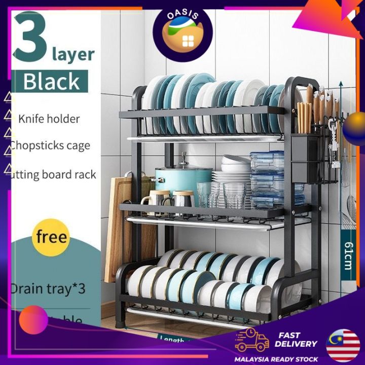 OASIS Kitchen Rack 304 Stainless Steel Dish Rack Dish Drainer Rak Dapur ...