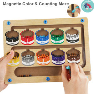 Magnetic Color and Number Maze Wooden Magnet Board Puzzle Game Activities Counting Matching Games Montessori Fine Motor Skills Learning & Education Toys for Boys Girls 3 4 5 Years