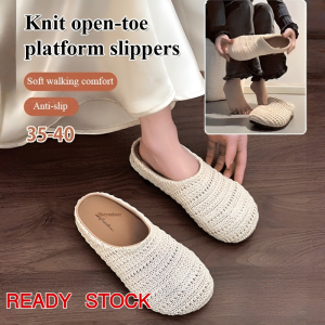 🔥Special Offers🔥【Comfortable Feel】 French Mesh Flat-toe Half-slip Sandals 法式网面包头半拖凉鞋 Niche Hand-woven Sandals/ Roman-style Thick-soled Shoes For Outdoor Wear/ Hollow-out Breathable Closed-toe Half-slippers For Women
