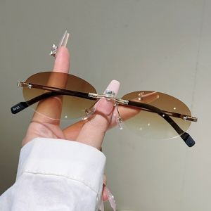 COMEMECO Thấu kính gradient Kính râm hình oval Thiết kế không viền Bảo vệ UV400 Kính mắt Cổ điển Màu sắc Dành cho Nữ Nam