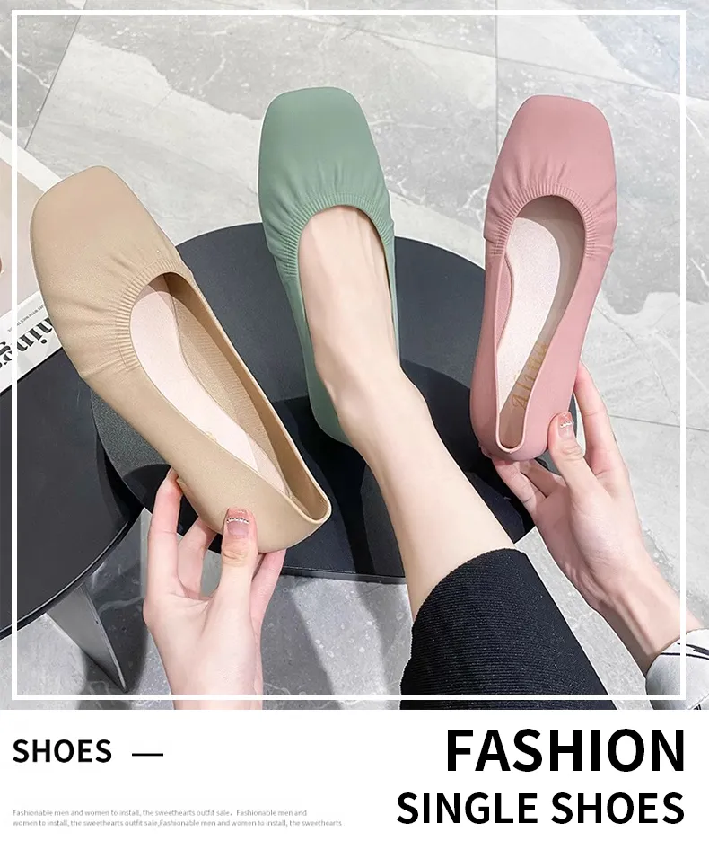Korean black shoes for women square toe soft sole casual flat sandals for  women