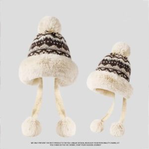 WININ Plush Winter Balaclava Hat Windproof Knitted Big Headed Cap Fashion Ear Protection Thundershirt Hat Autumn And Winter