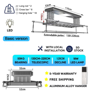 SG In Stock-Aluminum Electric Clothes Rack Automated Smart Laundry Rack laundry System Drying Rack