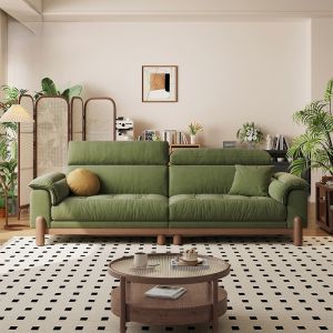 [PRE-ORDER] House mid-century log-style sofa small apartment retro green solid wood fabric sofa removable and washable