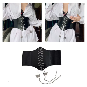 Elastic Corset Waist Belt for Womens Wide Elastic Tie Waspie Belt for Dresses Bustier Butterfly Chain Waist Belt