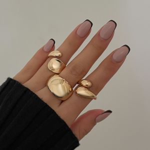 NEXTYOO Metal Irregular Open Ring Set Gold Color Water Drop Design Finger Open Rings Vintage Punk Geometric Rings Jewelry
