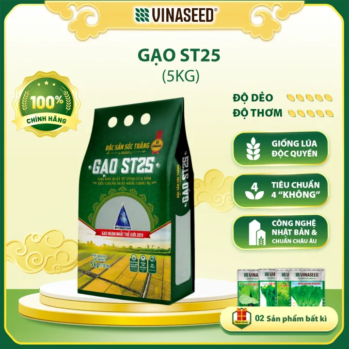 Gạo ST25 Ngon nhất thế giới năm 2019 Vinaseed túi 5kg - Dẻo, thơm, giàu dinh dưỡng