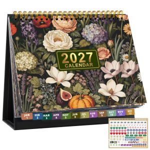 GIORGIONE Spiral Bound 2027 Desk Calendar Standing Design Floral Pattern Table Calendar Monthly Planner Decorative Standing Flip Calendar Office Use