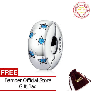 BAMOER 925 Sterling Silver Ocean Blue Star Clip Charm Stopper fit for Original Silver Bracelet European Jewelry Making BSC253