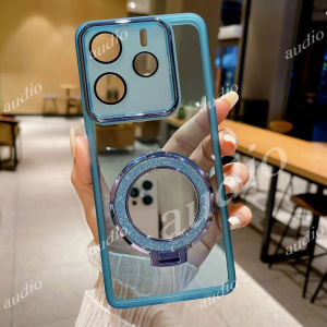 Realme 14 5G lấp lánh kim tuyến Gương giá đỡ từ tính Vỏ điện thoại Cho Realme 14 Realme14 5G Đầy Đủ Ống Kính Máy Ảnh màng bảo vệ Trong Suốt Bìa Với Vòng nhẫn đeo tay Cho realme 14 5G
