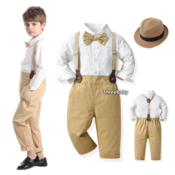 Baby boy outfit clearance with suspenders and hat