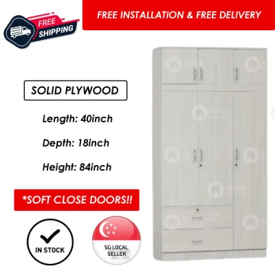 Furniture Amart 3 Door Wardrobe cabinet Open Door Standalone organizer with locks and drawers Solid Plywood SOFT CLOSE NEW [SG SELLER]