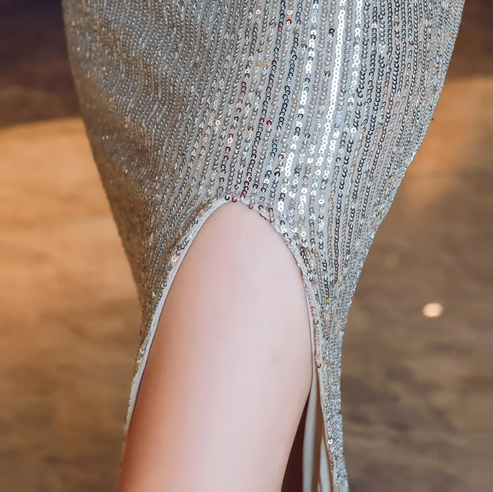 Sparkly Plus-Size Long Metallic Formal Dress -PromGirl